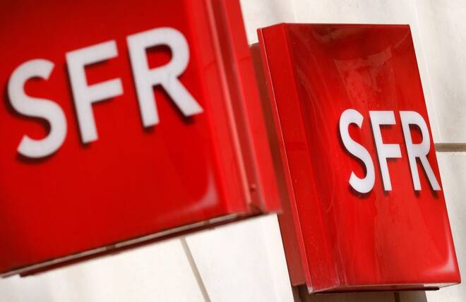 Logos of French telecoms operator SFR in Niort