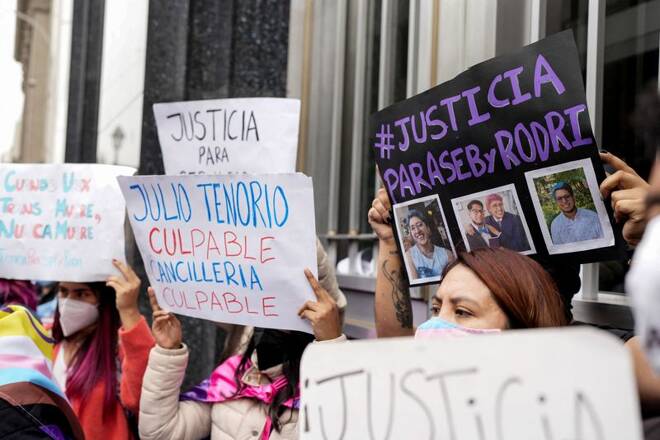 Protest to demand justice for the dead of Peruvian activist for transgender rights Rodrigo Ventosilla, in Lima