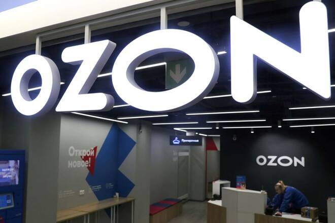 A view shows the pick-up point of the Ozon online retailer in Moscow