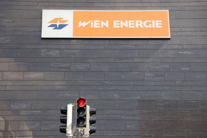 The company logo of Wien Energie (Vienna Energy) is seen on their headquarters in Vienna