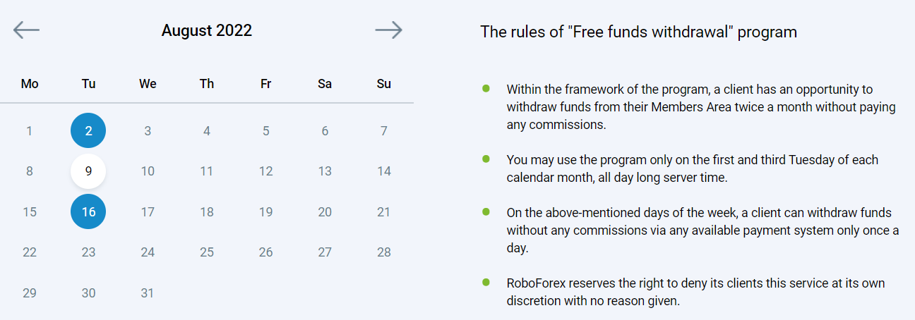 RoboForex’s free withdrawals promotion 