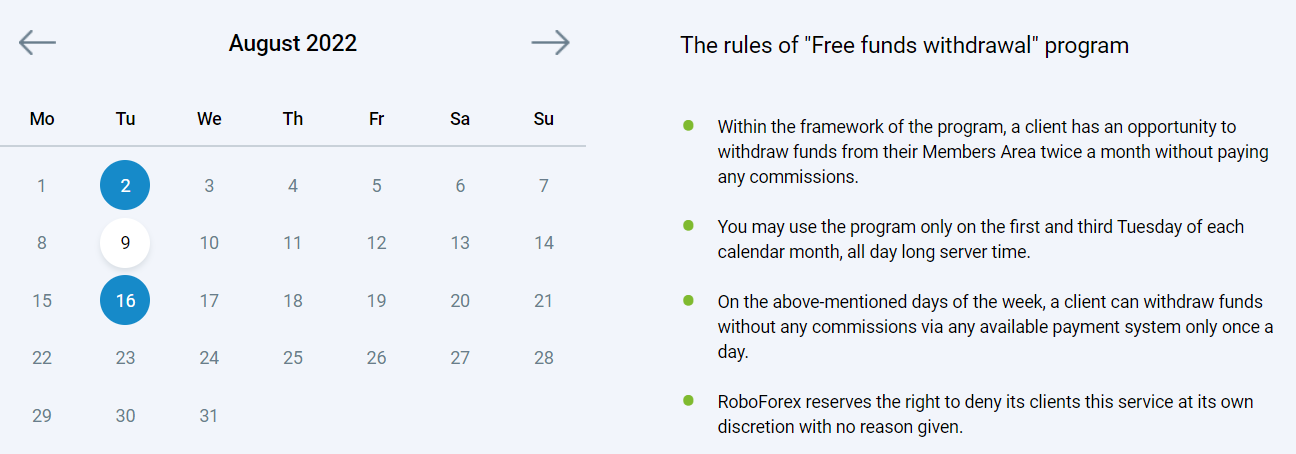 RoboForex’s free withdrawals promotion