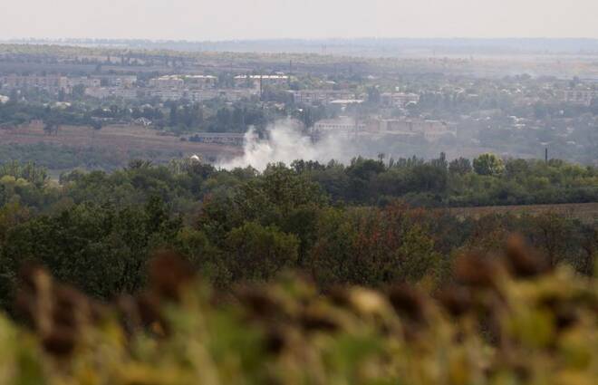 Smoke rises following recent Russian shelling in Bakhmut