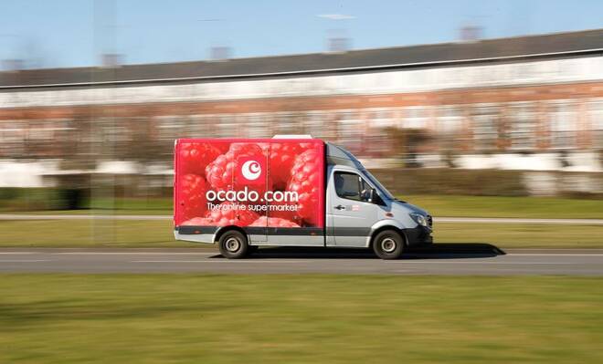 An Ocado delivery van seen driving in Hatfield