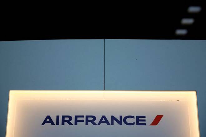The logo of airline company Air France at Paris Charles de Gaulle airport