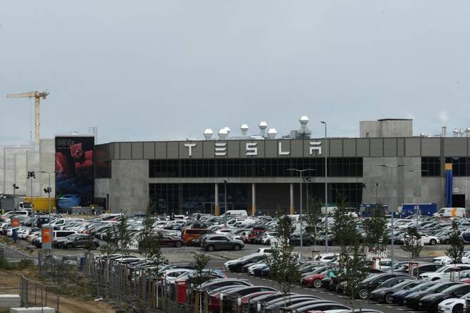 A general view shows the Tesla Gigafactory in Gruenheide