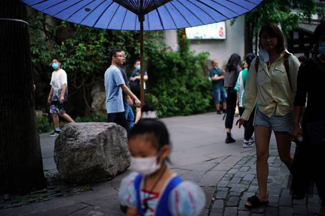 People walk on Jinli Ancient Street in Chengdu
