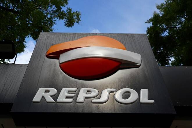 The logo of Spanish energy group Repsol is seen at a gas station in Madrid