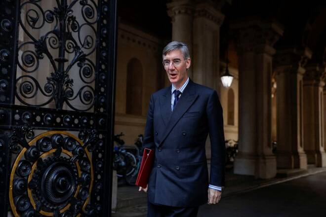 Business Secretary Jacob Rees Mogg walks outside Number 10 Downing Street in London