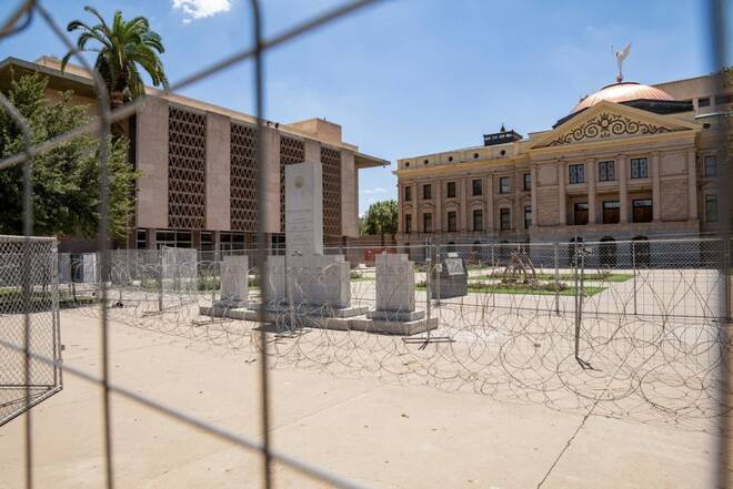FILE PHOTO - Razor wire surrounds Arizona state Capitol after landmark Roe v Wade abortion decision overturned, in Phoenix