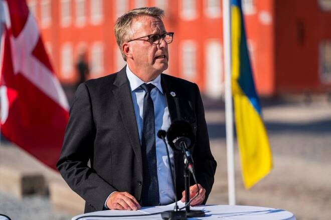 Danish Minister of Defence Morten Bodskov speaks during a news conference about the support for Ukraine in Copenhagen