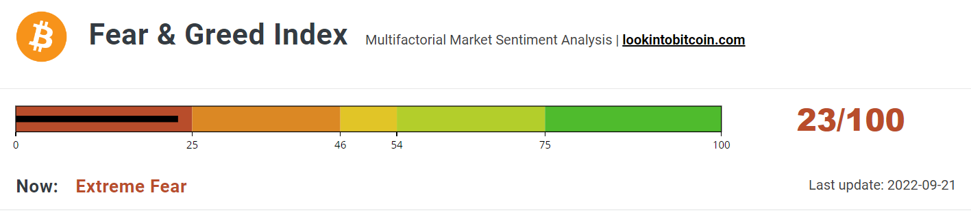 Index remains in the Extreme Fear zone.