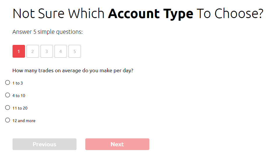 HYCM’s guiding tool for choosing the most suitable account type&nbsp;