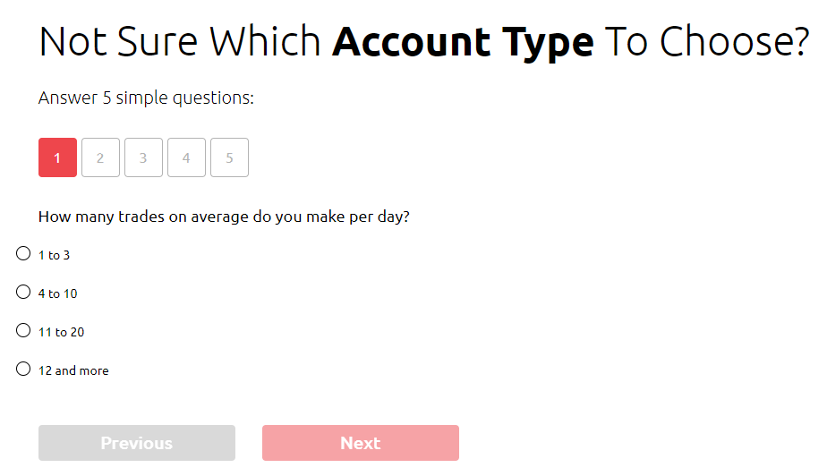 HYCM’s guiding tool for choosing the most suitable account type 