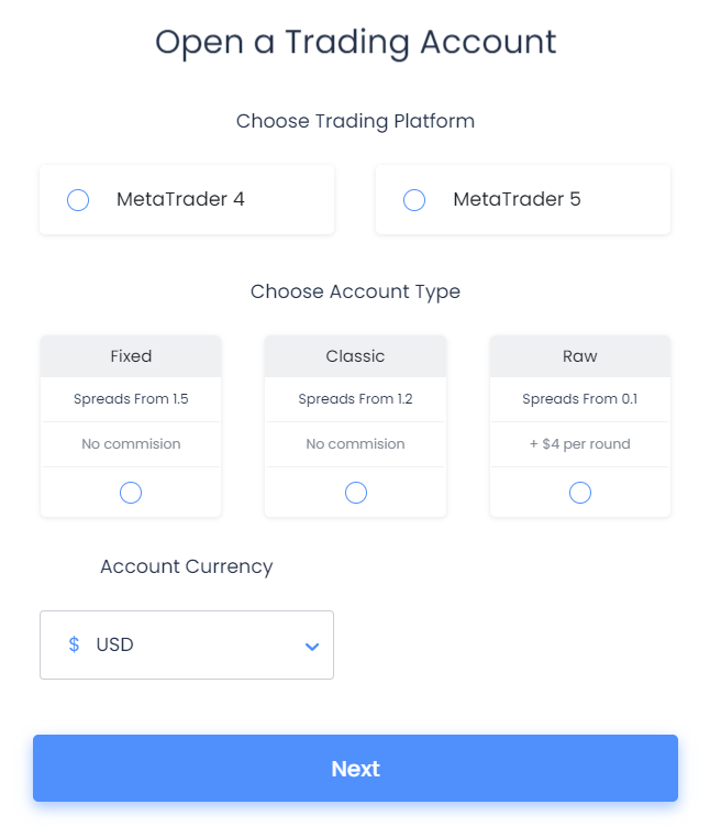 HYCM’s account registration form