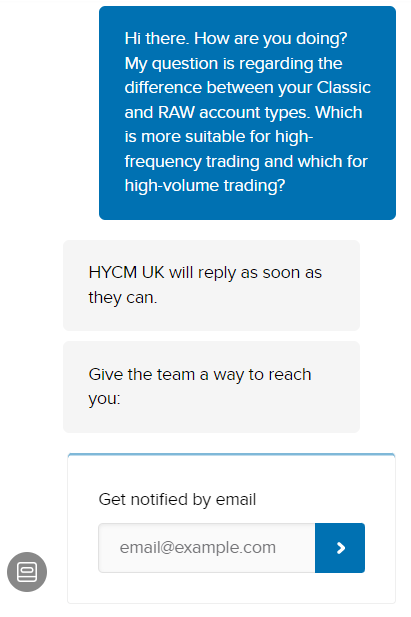 Our chat with HYCM’s support team