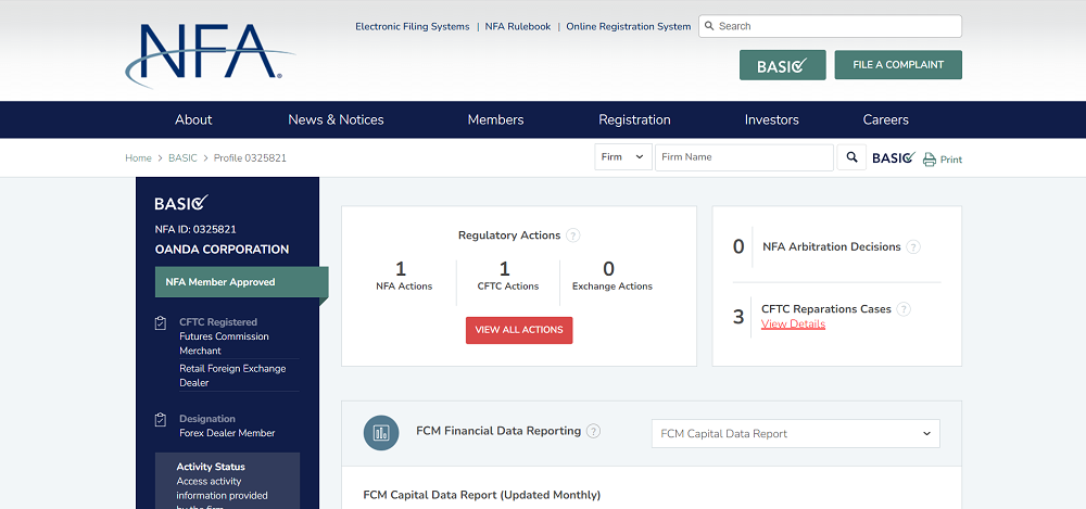 OANDA Corporation on the National Futures Association (NFA) Register