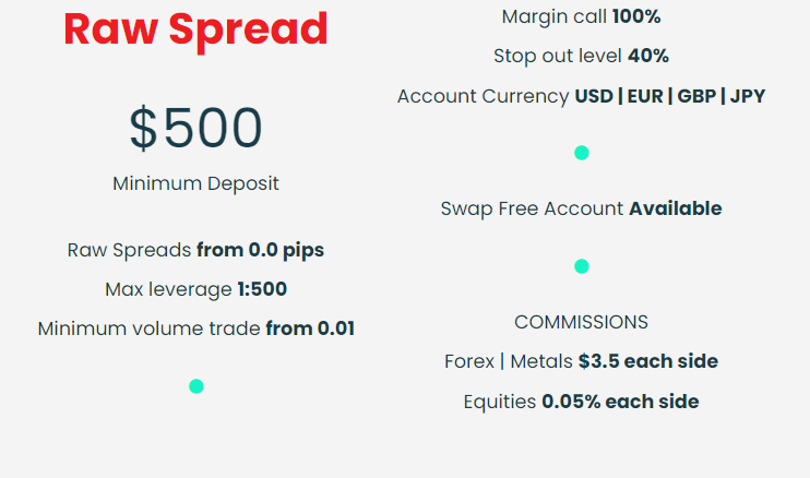 T&Cs of M4Markets’ Raw Spread account type