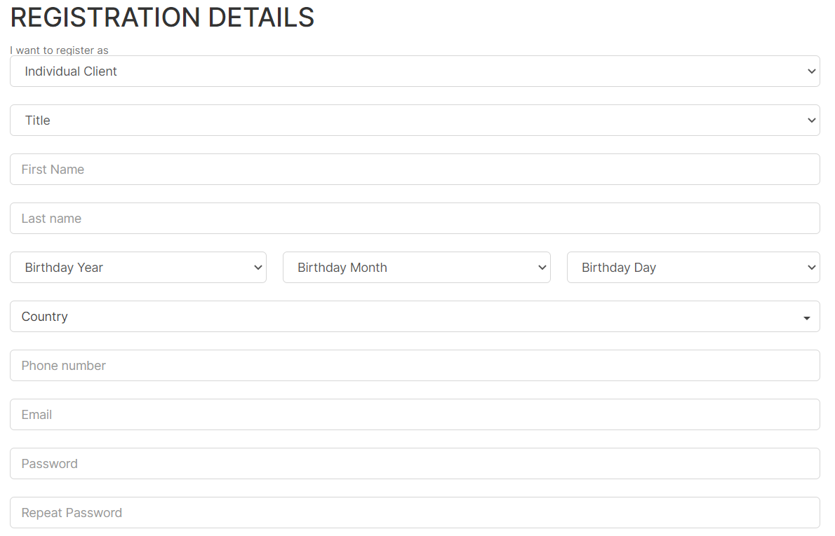 M4Markets’ registration form during account creation