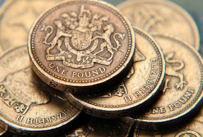 A pile of one pound coins is seen in a photo illustration