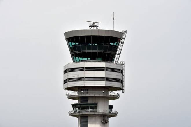 The control tower is pictured at the Brussels Airport as air traffic controllers go on strike in Zaventem