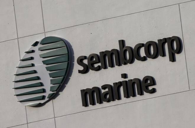 A logo of Sembcorp Marine Ltd at their Admiralty Yard in Singapore