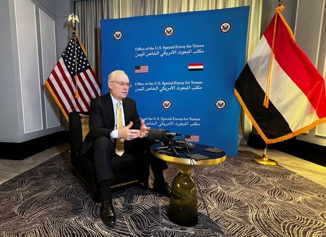 U.S. special envoy for Yemen Tim Lenderking, attends an interview with Reuters in Amman