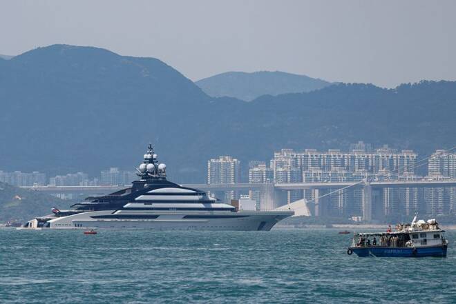 The 465-foot superyacht "Nord", reportedly owned by the sanctioned Russian oligarch Alexei Mordashov is seen, in Hong Kong