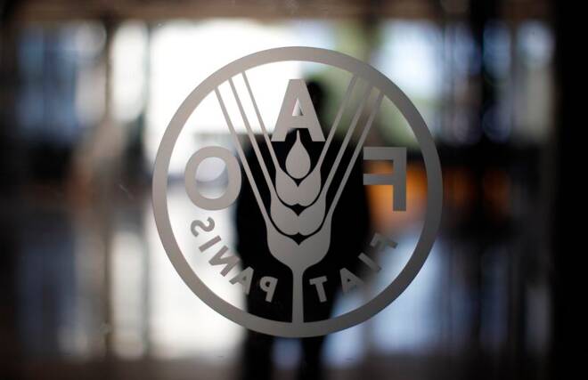 FAO's logo is seen at the FAO headquarters in Rome