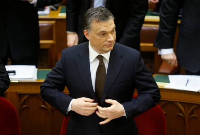 Hungarian Prime Minister Viktor Orban prepares to address Parliament in Budapest