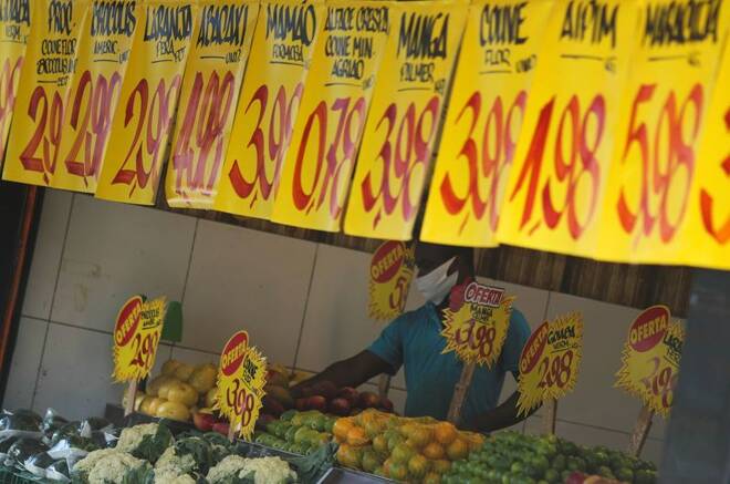 Prices are displayed at a market in Rio de Janeiro