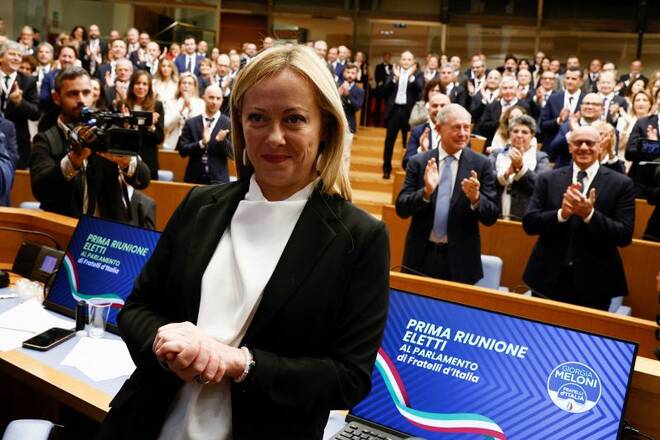 Giorgia Meloni attends meeting with newly elected MPs