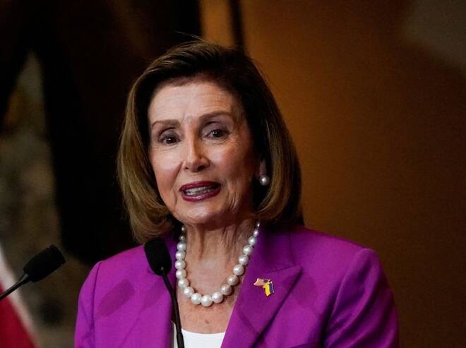 Speaker of the House of Representatives Democratic Nancy Pelosi of California speaks at the U.S. Capitol in Washington