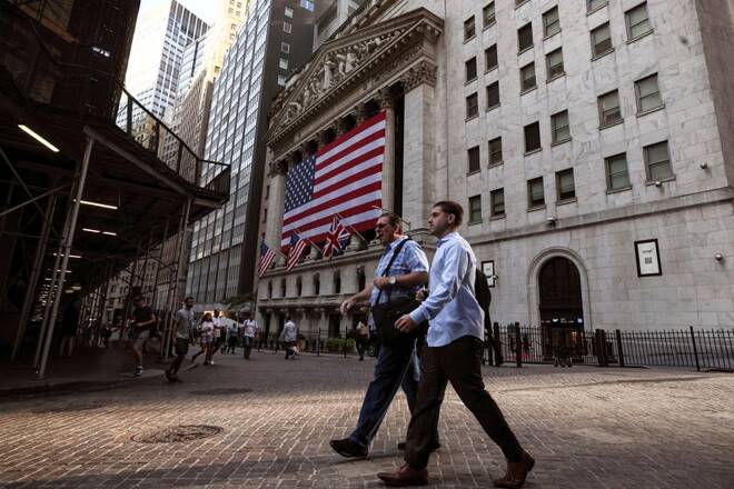 The Union Jack flies at half staff outside the NYSE in New York