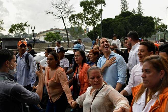 Venezuela's opposition leader Juan Guaido meets with political and social leaders, in Caracas