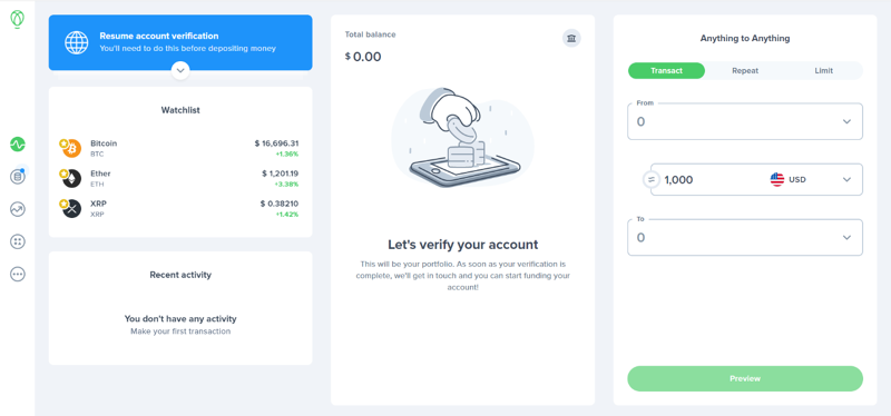 Reseña de Uphold | Pros y contras | Comprar cripto, acciones, metales | Gigonway Interfaz gráfica de usuario, descripción de la aplicación generada automáticamente