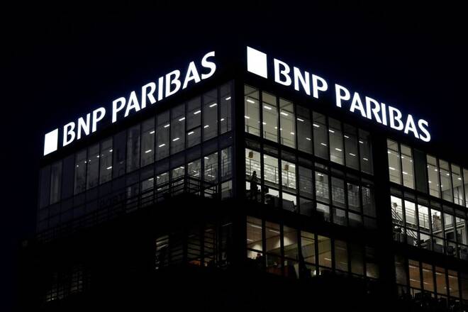 A logo on a BNP Paribas bank branch in Paris