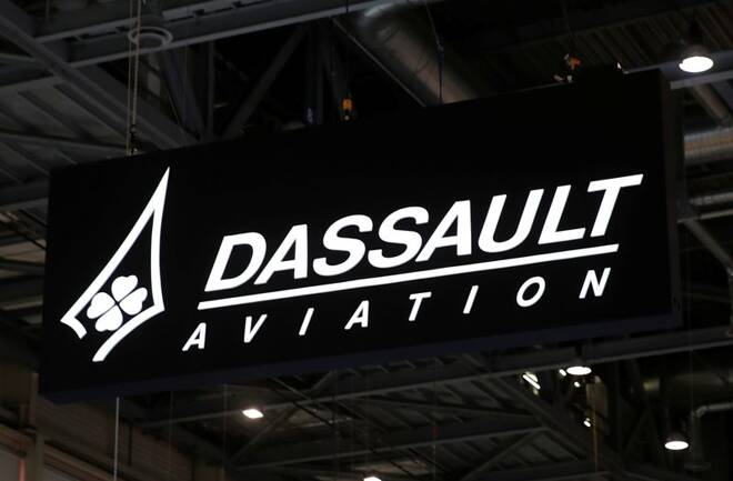 A Dassault Aviation logo is pictured during EBACE in Geneva