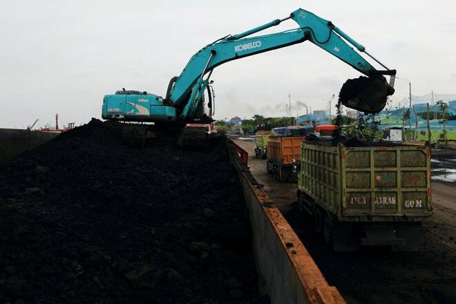Coal unloading at Karya Citra Nusantara port in North Jakarta