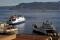 Ferries sail in view of the Italian mainland side of the Straits of Messina