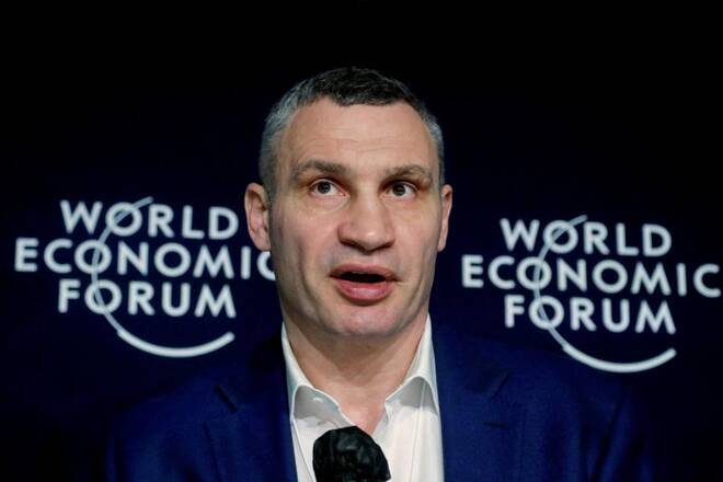 Mayor of Kyiv Klitschko addresses news conference, in Davos