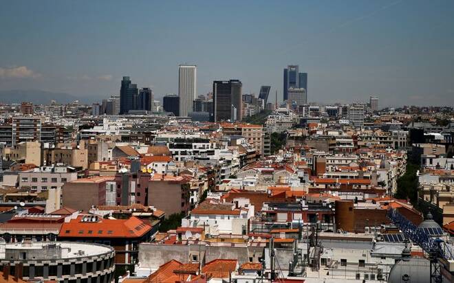 A picture shows the skyline of Madrid, Spain