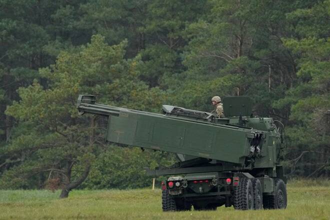 A HIMARS takes part in a military exercise near Liepaja