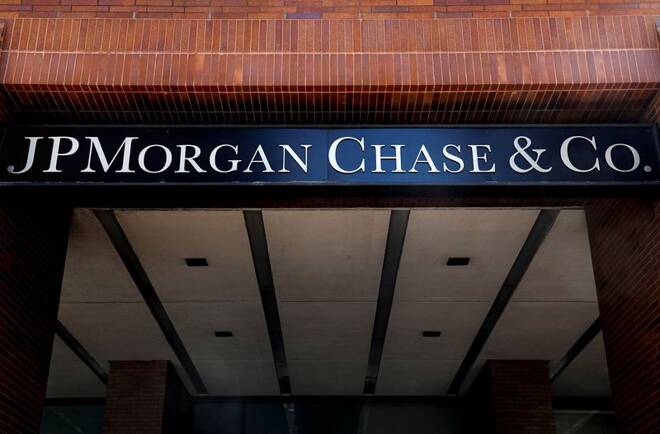 A sign outside JP Morgan Chase & Co. offices is seen in New York