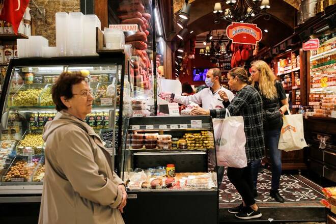 People shop at Eminonu district in Istanbul