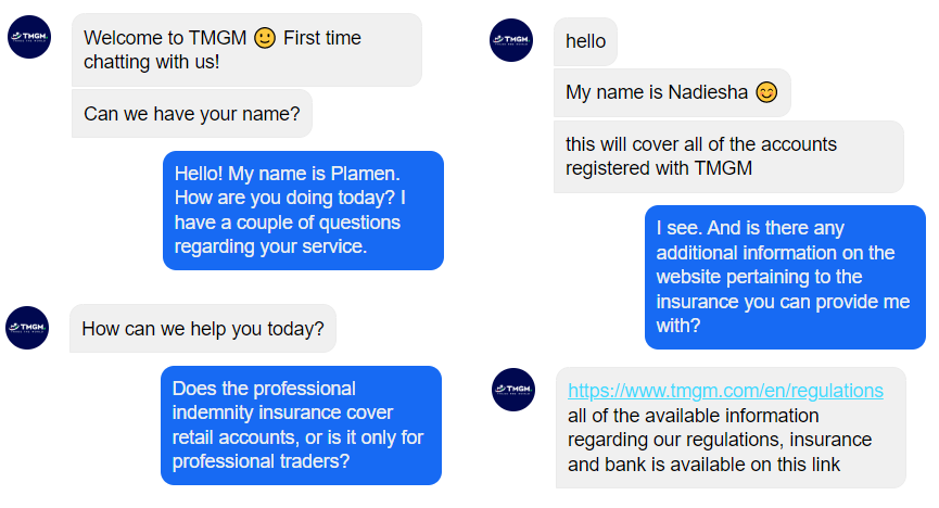 Our conversation with TMGM’s support team