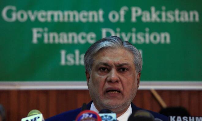 Pakistan's Finance Minister Ishaq Dar speaks during a news conference to announce the economic survey of fiscal year 2016-2017, in Islamabad