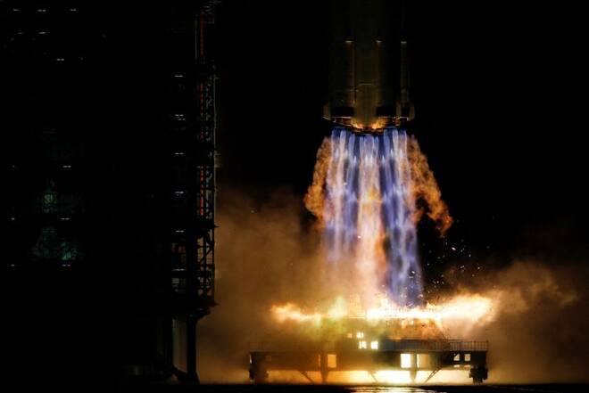 Rocket launch at Jiuquan Satellite Launch Center