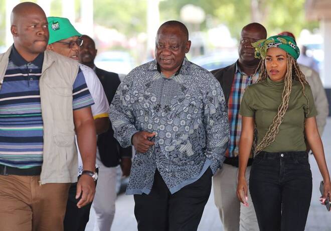 South African President Cyril Ramaphosa leaves the African National Congress (ANC) National Working Committee meeting in Johannesburg