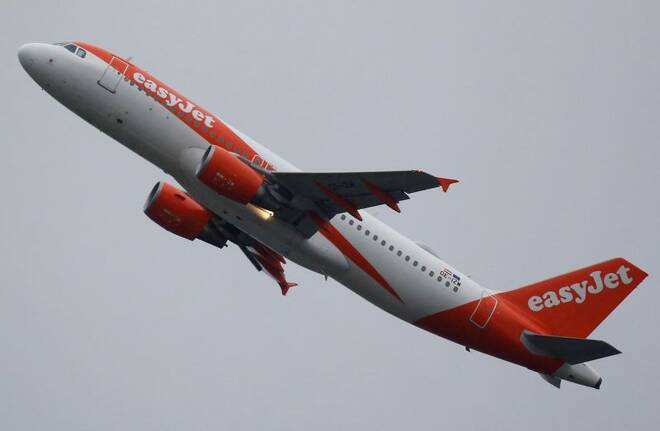 An EasyJet Airbus A320 is pictured at the aircraft builder's headquarters of Airbus in Colomiers near Toulouse